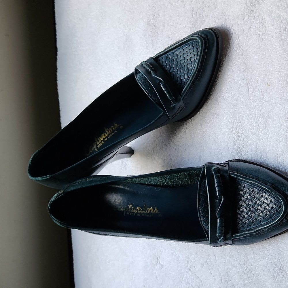 TUORQUOISE LEATHER SPIKE HEELS.  WORN ONCE OR TWICE.  SIZE 7 1/2 B